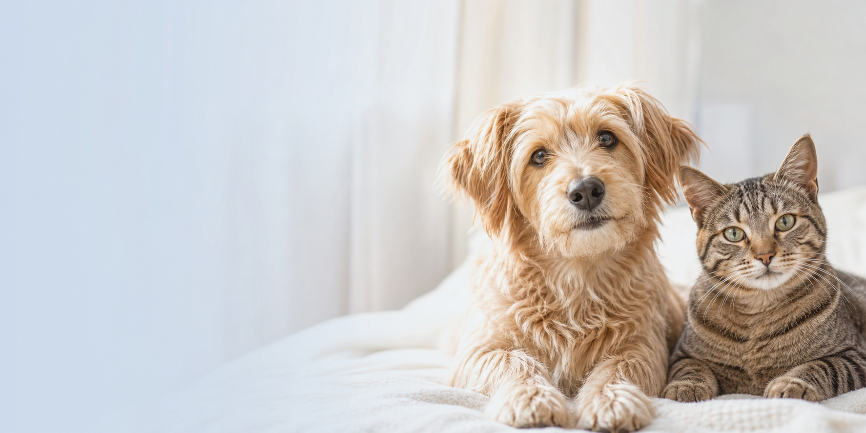犬と猫が並んで穏やかに過ごすイメージ
